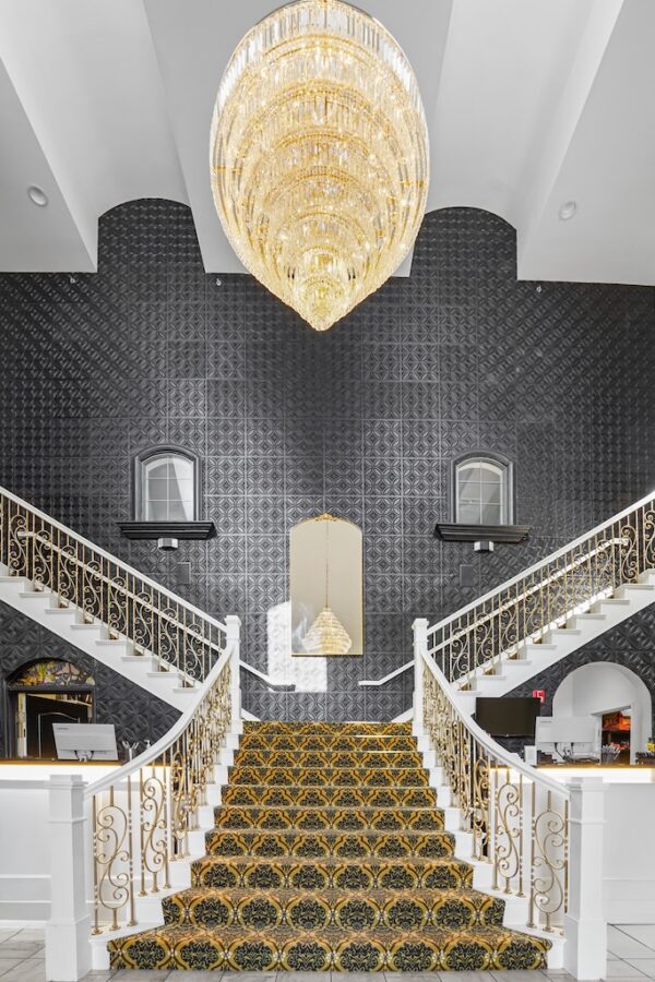 staircase and lobby area of Chateau Avalon